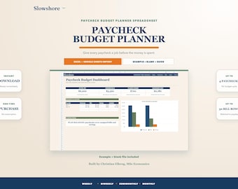 Paycheck Budget Planner Spreadsheet for Excel & Google Sheets, Biweekly Weekly Monthly Budget Template