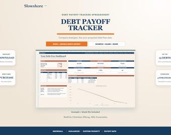 Debt Payoff Tracker Spreadsheet for Excel & Google Sheets, Snowball Avalanche Calculator, Debt Free Planner
