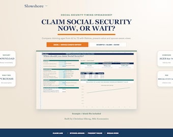 Social Security Spreadsheet, Claiming Age Calculator 62 to 70 Retirement Planner