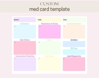 Custom Med Card Template | Medication Study Sheet | Nursing Student Drug Card | RN LPN Med Template | Canva Template