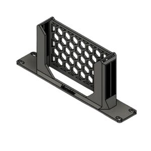 May include: A dark gray, rectangular mounting bracket featuring a central honeycomb-patterned grid and vertical side supports. The base includes four circular screw holes at the corners, and the text "Mixmeister" is printed on the front frame.
