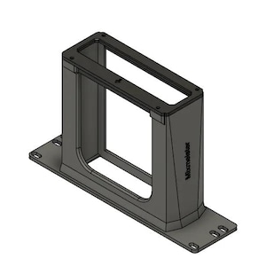 May include: A dark gray, rectangular mounting bracket with a hollow center and a wide base featuring four slotted holes for attachment. The side of the vertical frame is embossed with the text Mixmeister, and a small arrow icon is visible on the top rim.