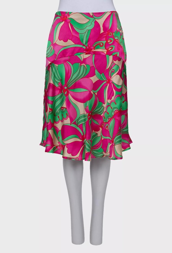 Escada, Escada Vintage Bright Printed Silk Skirt, Size EU 40 (L)
