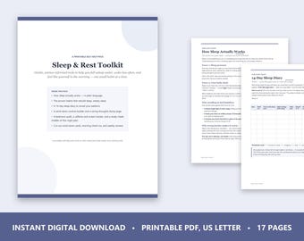 Sleep Toolkit Printable, Sleep Diary, Routine Builder, Wind Down Cards (PDF)