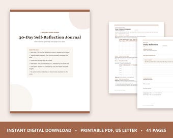 30-Day Self Reflection Journal, Daily Prompts, Mindfulness Workbook (PDF Download)