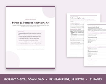 Burnout Recovery Workbook, Stress Worksheets, Energy Audit (PDF Download)