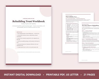 Infidelity Recovery Workbook, Rebuilding Trust After Affair, Couples Worksheets, Betrayal Healing, Transparency Agreement, Marriage PDF