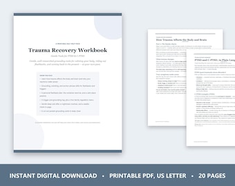 Trauma Recovery Workbook, PTSD Worksheets, CPTSD Grounding Skills, Flashback Plan, Window of Tolerance, Coping Cards, Mental Health PDF