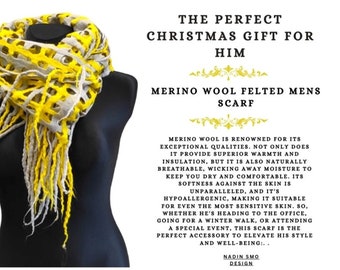 Mens Felted Scarf The Perfect Christmas Gifts for Him, Wearable ART, Winter Scarf, Mens Neck Scarf, Unisex Scarf