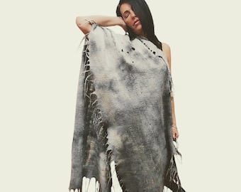 Gray Felt Scarf Women, Winter Designer Scarf - Winter Women&#39;s Wearable Art Gift for Her