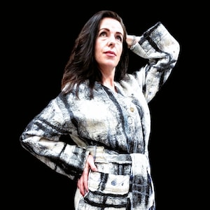 Women Felted Coat Winter Coat - Wearable Art for the Modern Independent Woman, Long Coat, Black and White