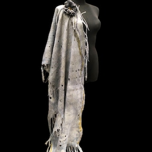 Gray Felted Scarf Personalized Accessory Wool scarf, Unique Holiday Gift, Scarf Blanket Winter Scarf with Tassels, Hand Felted Wool Scarf
