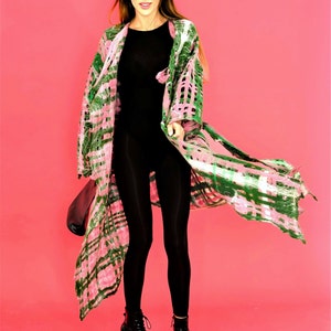 Barbie Pink Open Front Cardigan, CHECKERBOARD Long Striped Sweater, Cardigan Sweater, Olive Green Wool Coat.