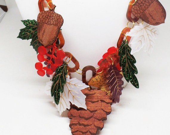 Miss J Acrylic Couture Maple Leaf & Berries Statement Necklace