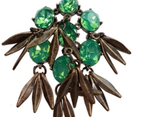Gorgeous Green Opaline Crystal Leaf Nouveau Inspired Necklace