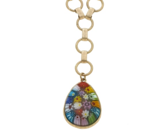 Millefiori Glass Teardrop Pendant Y Necklace