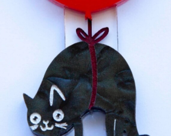 DAISY JEAN Love Elevates Black Cat Acrylic Valentine Brooch
