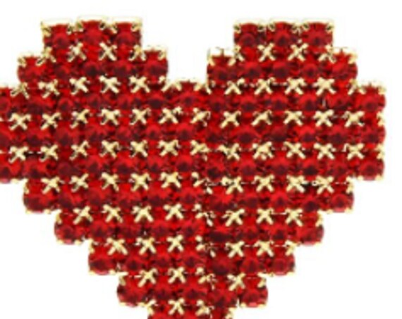 Lovely Red Crystal Heart Pearl Drop Brooch