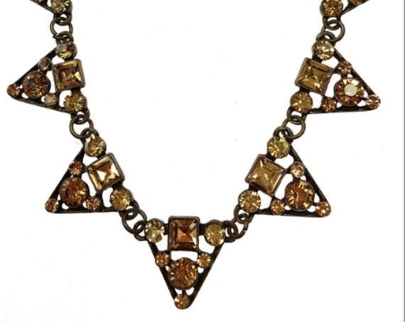 Gorgeous Topaz Crystal Triangle Deco Inspired Necklace