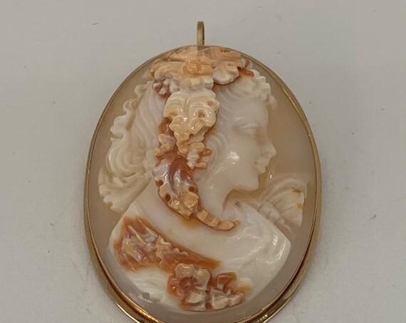 M&M Scognamiglio 14K Carved Cameo Brooch Pendant