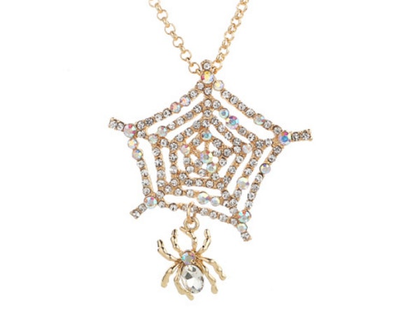Gorgeous Aurora Borealis Crystal Spider Web Necklace