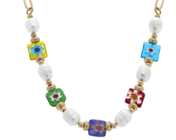 Millefiori Glass & Freshwater Pearl Necklace