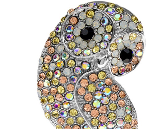 Showstopping Aurora Borealis Crystal Large Owl Brooch!