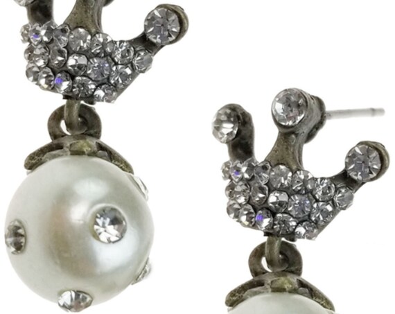 Gorgeous Crystal Crown Pearl Drop Pierced Earrings