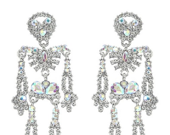 Showstopping Aurora Borealis Crystal Skeleton Dangle Earrings