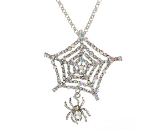 Gorgeous Aurora Borealis Crystal Spider Web Necklace