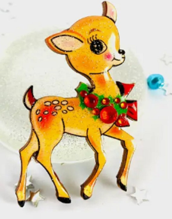 Rosie Rose Parker Christmas Deer Retro Acrylic Brooch Pin