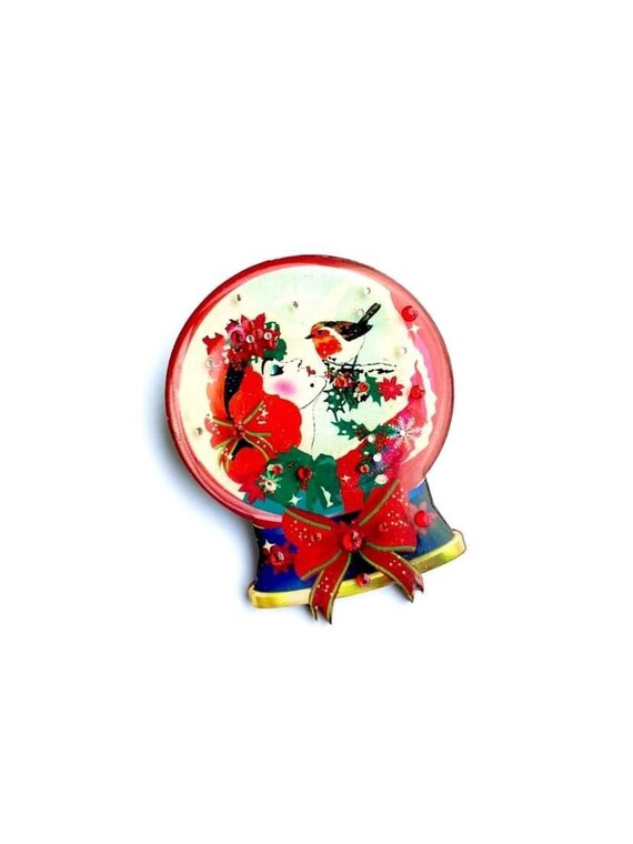 Rosie Rose Parker Christmas Snowglobe Retro Acrylic Brooch Pin