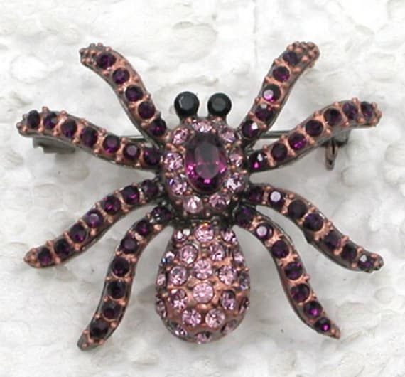 Adorable Purple Crystal Spider Pin