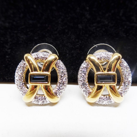 Gorgeous Vintage Blue Baguette Crystal Deco Pierced Earrings! New Old Stock