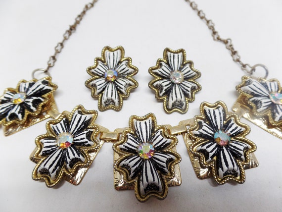 Gorgeous Vintage Celluloid and Aurora Borealis Crystal Necklace Set