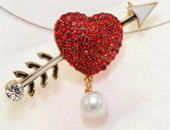 Gorgeous Red Crystal Heart with Arrow Valentine's Day Brooch