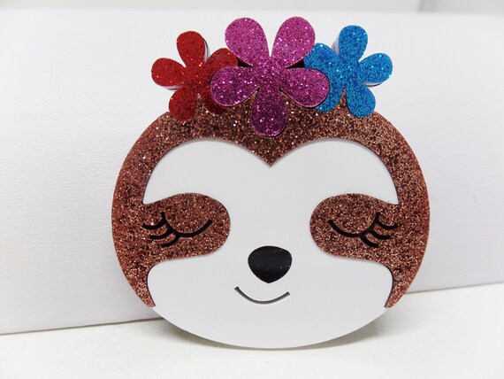 CLEARANCE Adorable Glitter Acrylic Sloth Brooch Pin