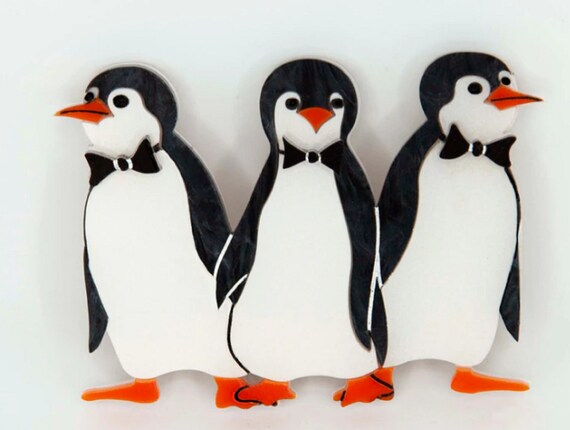 DAISY JEAN Mary Poppins Penguin Waiter Acrylic Brooch
