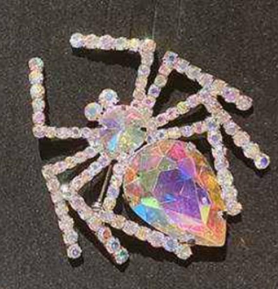 Spectaular Aurora Borealis Crystal Spider Brooch
