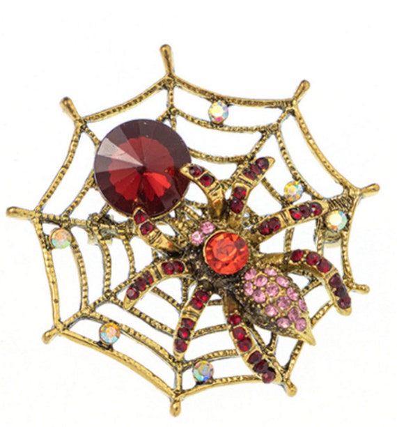 Fabulous Crystal Spider Web Brooch!