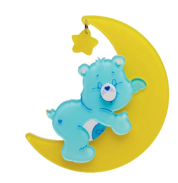 ERSTWILDER Care Bears Collection Blue Bed Time Bear in Moon Acrylic Brooch Pin