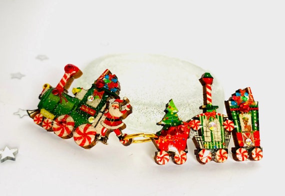 Rosie Rose Parker Christmas Train Retro Acrylic Brooch Pin