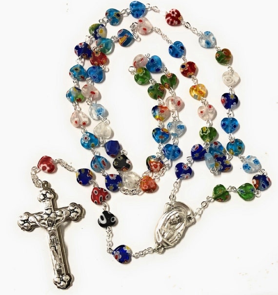 Murano Glass Heart Shaped Rosary Beads