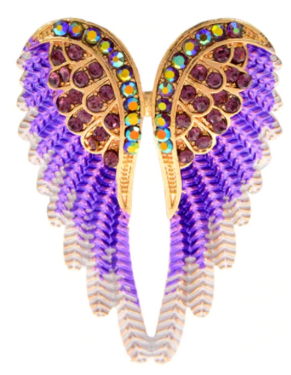 Lovely Purple Enamel and Aurora Borealis Angel Wing Brooch Pendant