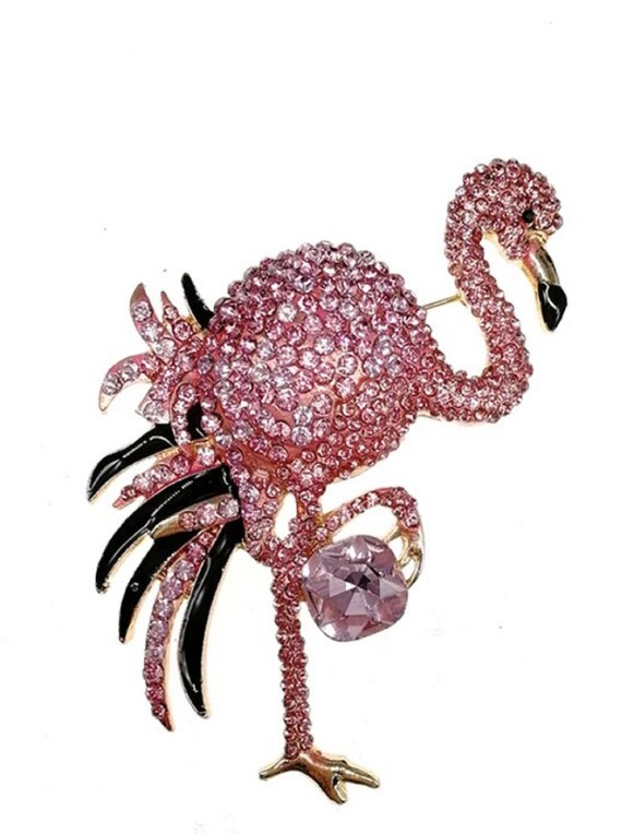 Gorgeous Pink Crystal Flamingo Bird Statement Brooch Pin