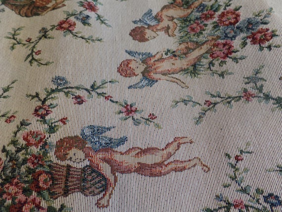 Fabulous Vintage Angel Tapestry 72" Table Runner-New Old Stock-Original Tag