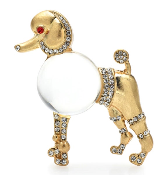 Gorgeous Crystal Jelly Belly Poodle Statement Brooch Pin