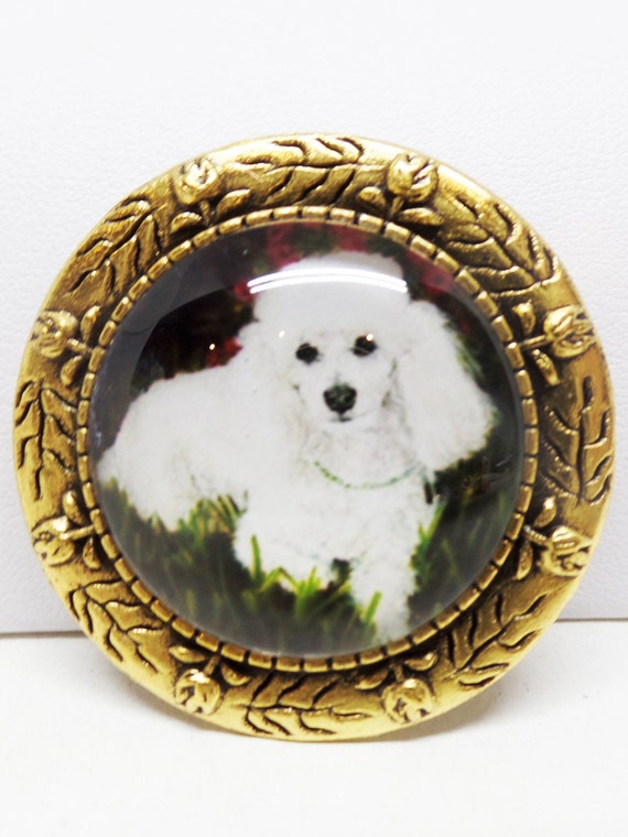 Adorable Glass Cabochon Poodle Dog Brooch