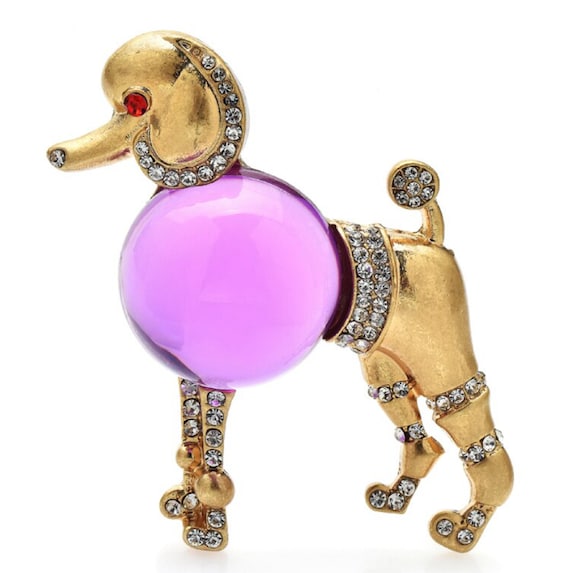 Gorgeous Crystal Jelly Belly Poodle Statement Brooch Pin