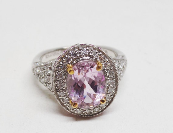RICHARD KREMENTZ Signed Platinum & 18K Pink Kunzite and Diamond Ring Size 7